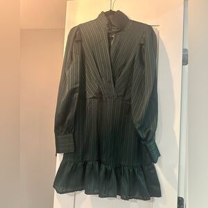 NWT- Aqua Brand - Dark Green Striped Long Sleeve Mini Dress Sz M